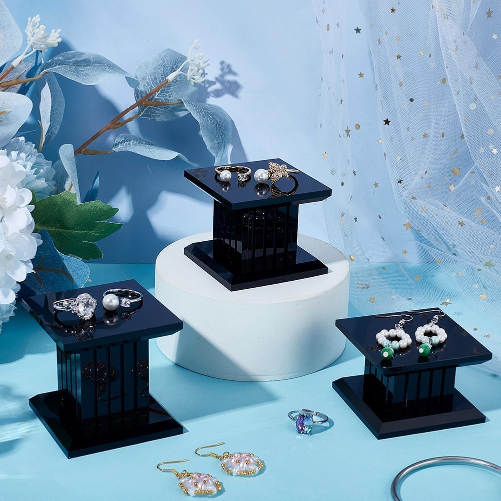 BENECREAT 3Pcs Square Acrylic Jewelry Display Riser