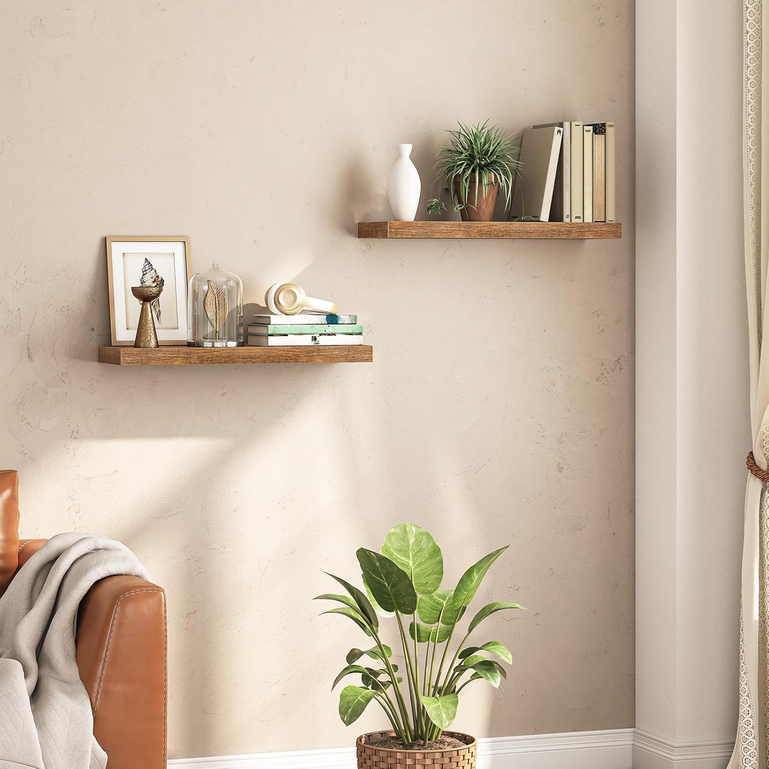 HOOBRO Floating Shelves for Wall Set of 2 315 Inch Rustic Brown