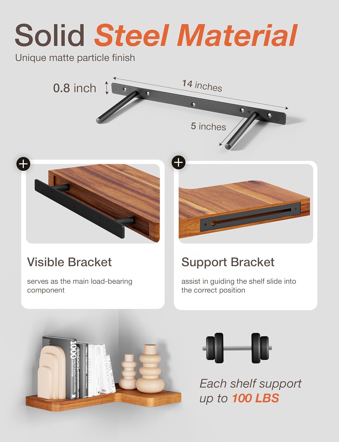 BATODA Acacia Wood Corner Floating Shelves Set 2