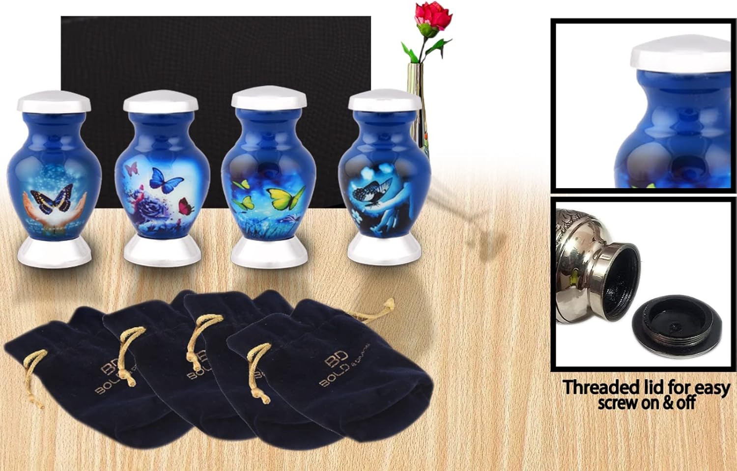 Butterfly Theme Cremation Urns Set of 4 Blue