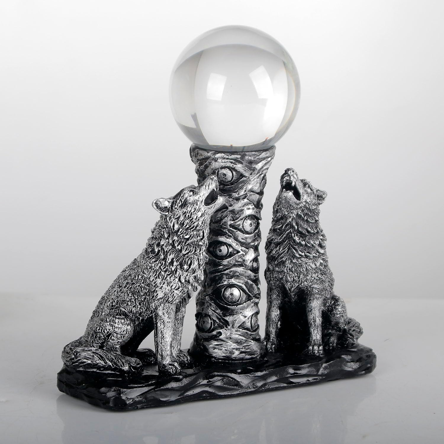 Two Silver Wolves Figurine with Crystal Base Holder
