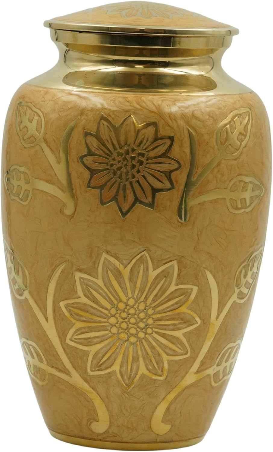 Eternity Cream and Gold Brass Urn with Engraved Sprigs