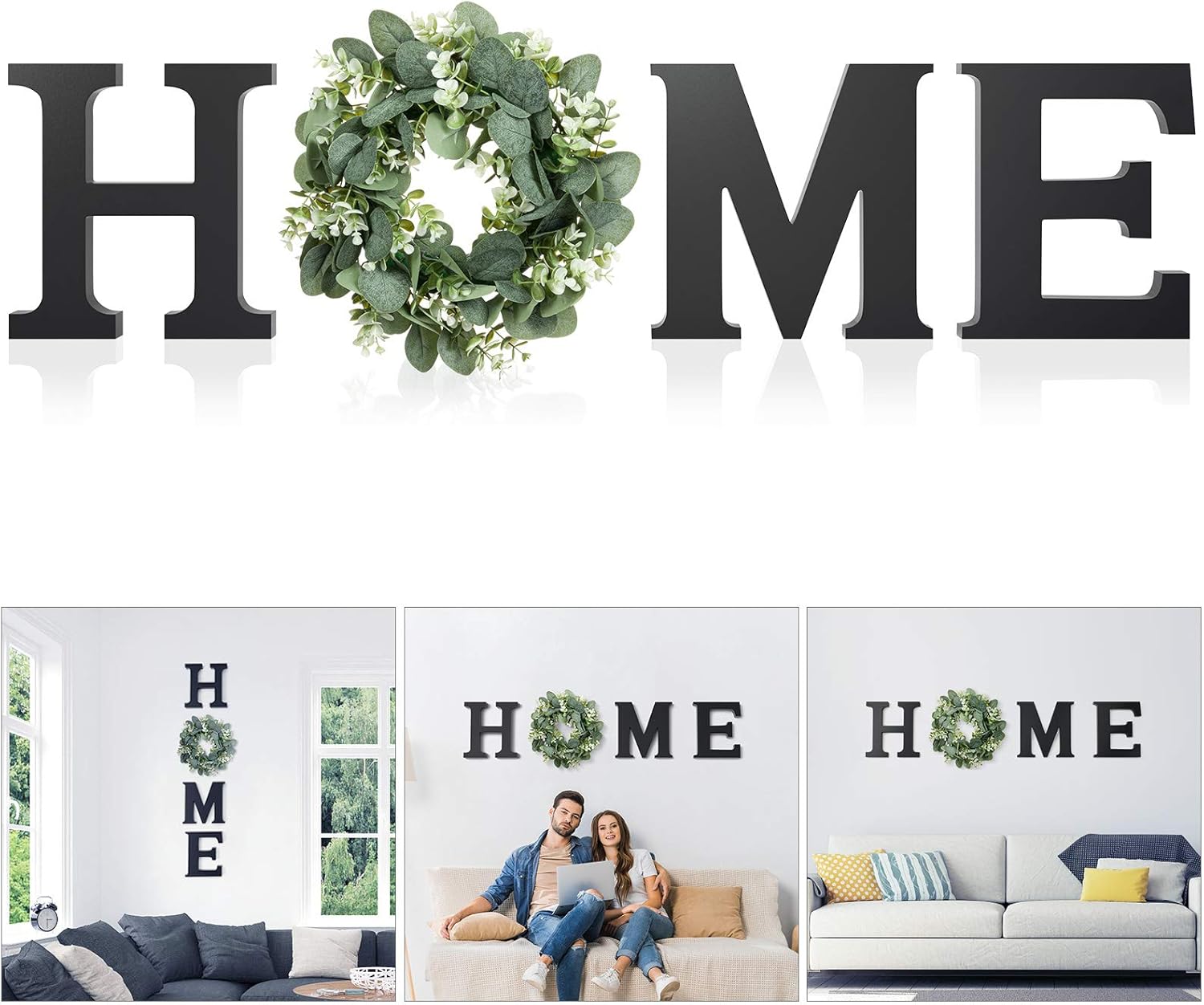 Wooden Home Sign with Wreath Wall Decor