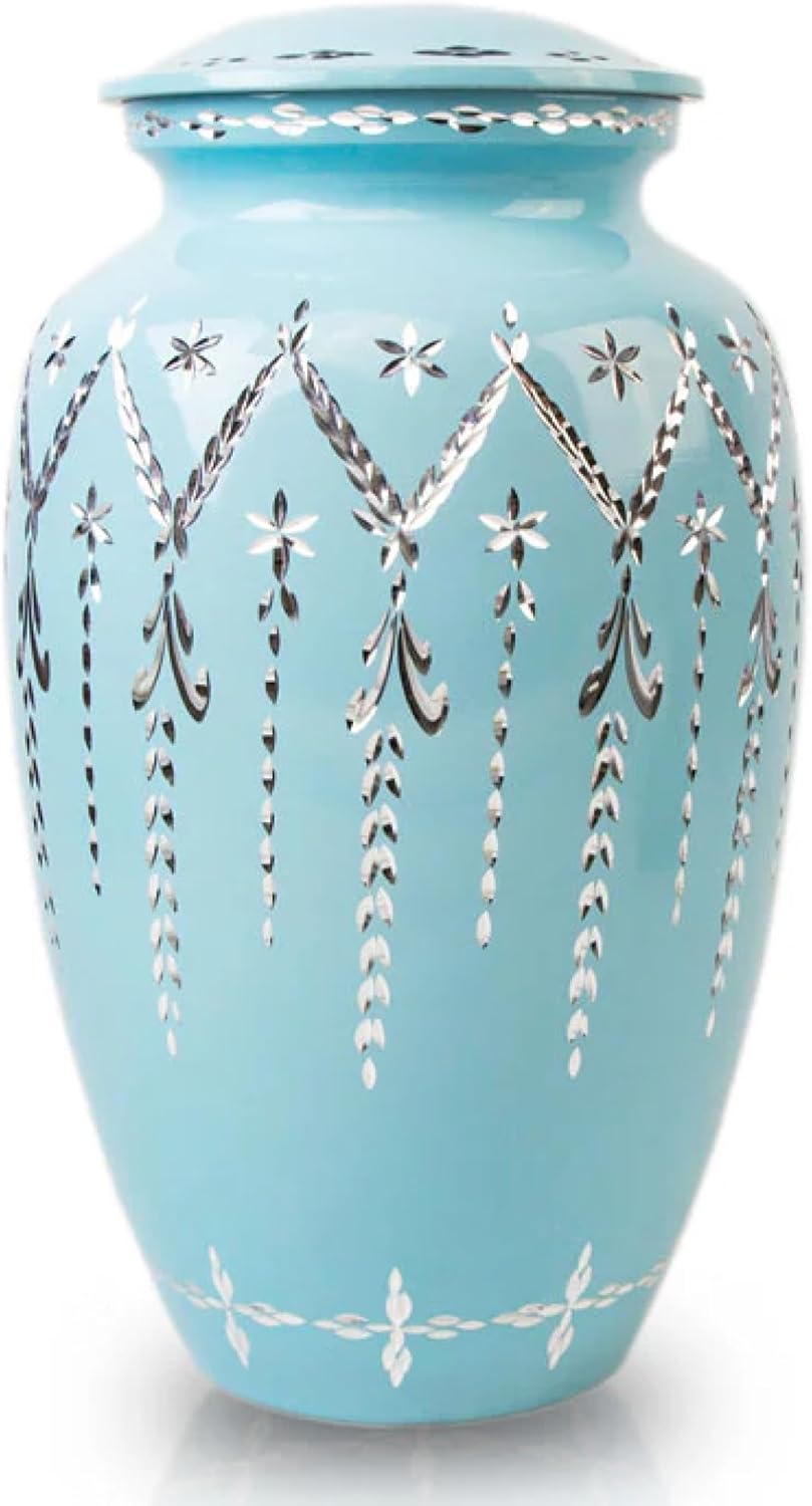 105in Metal Urn for Ashes - Hand-Crafted Blue