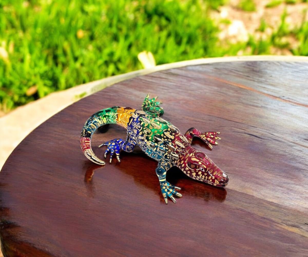 WitnyStore Tiny 5 Inch Rainbow Gold Dotted Crocodile Figurine