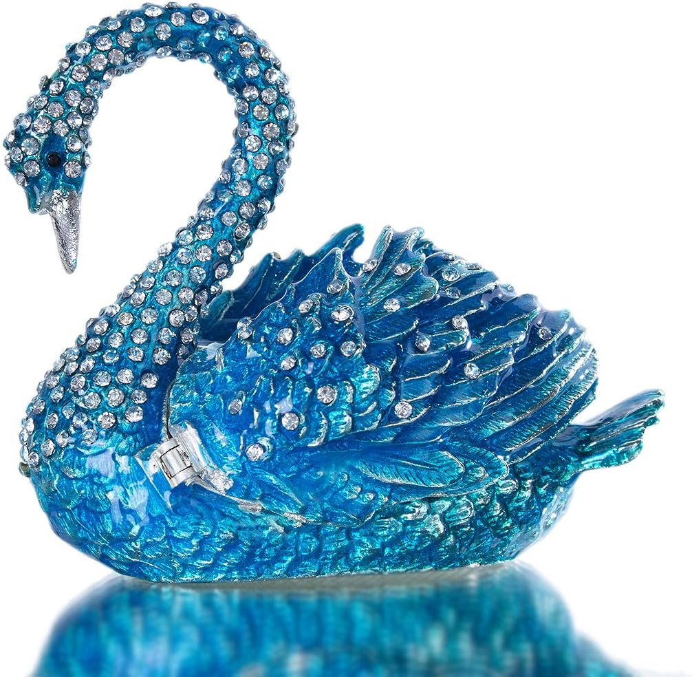 YU FENG Blue Swan Jewelry Trinket Box Collectible Figurine