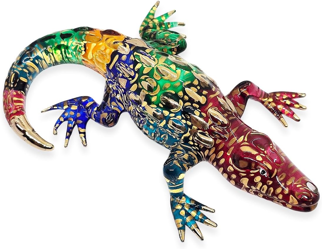 WitnyStore Tiny 5 Inch Rainbow Gold Dotted Crocodile Figurine