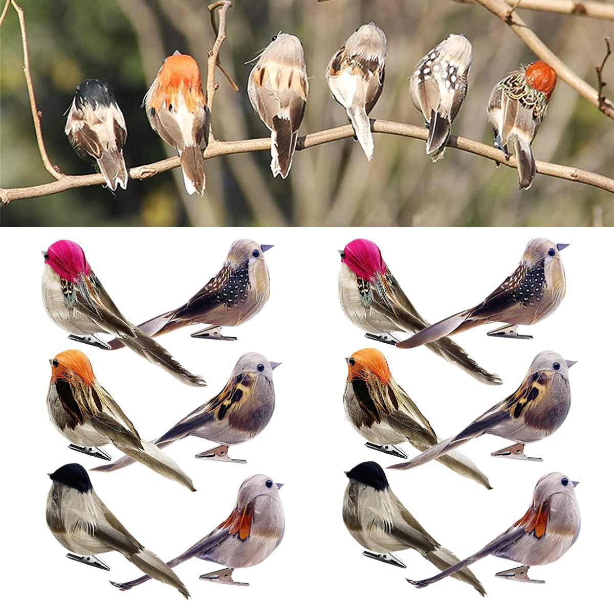 12pcs Artificial Birds for Decorative Hanging Ornaments