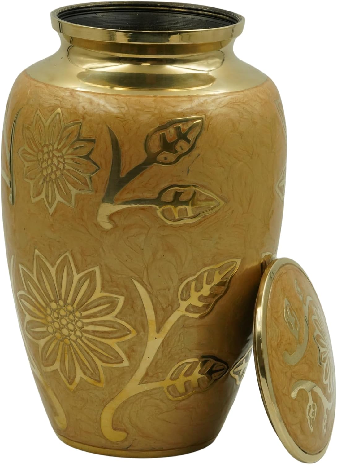Eternity Cream and Gold Brass Urn with Engraved Sprigs