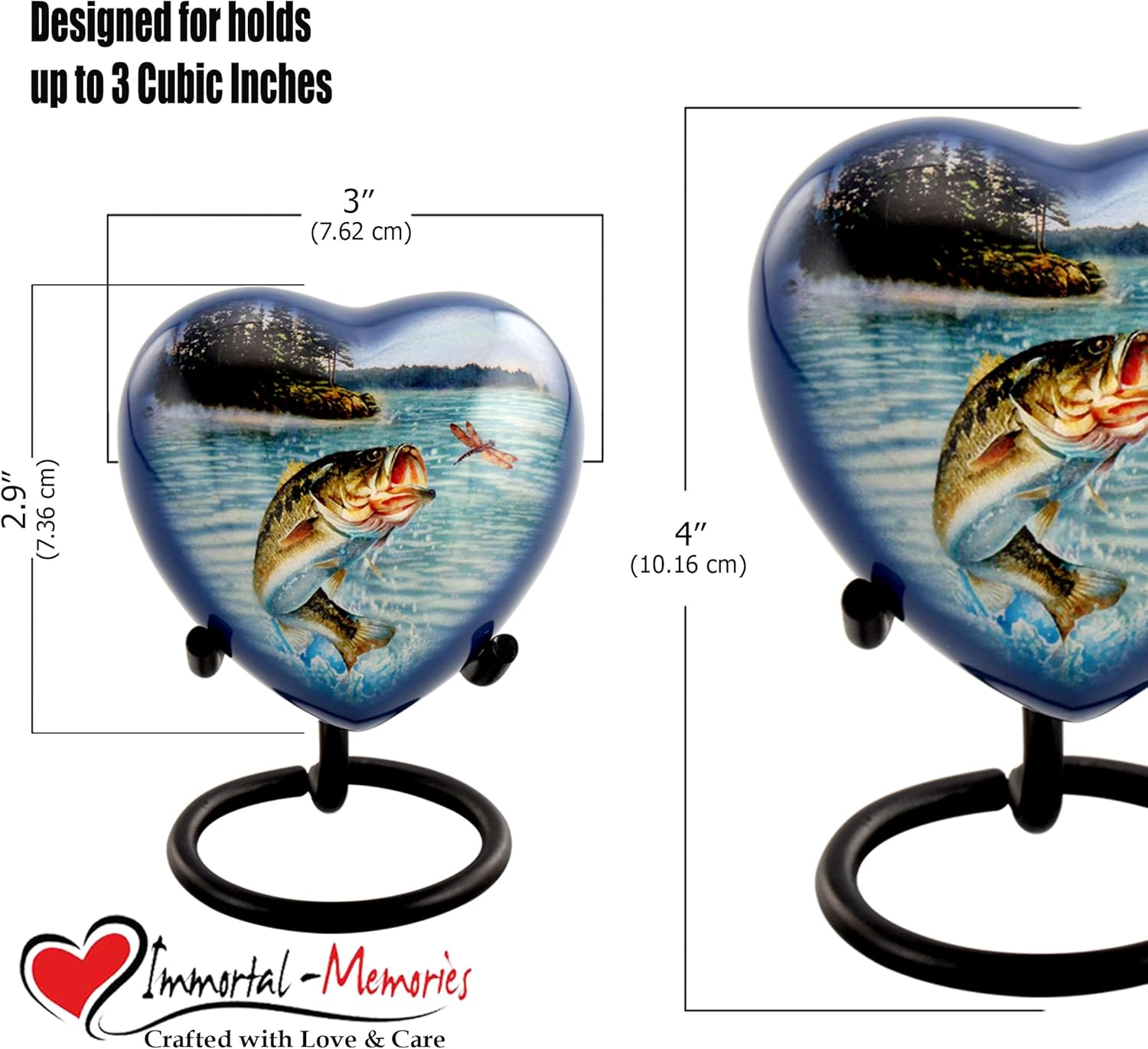 Bass Fishing Urn for Human Ashes - Handcrafted Cremation Urn with Velvet Case