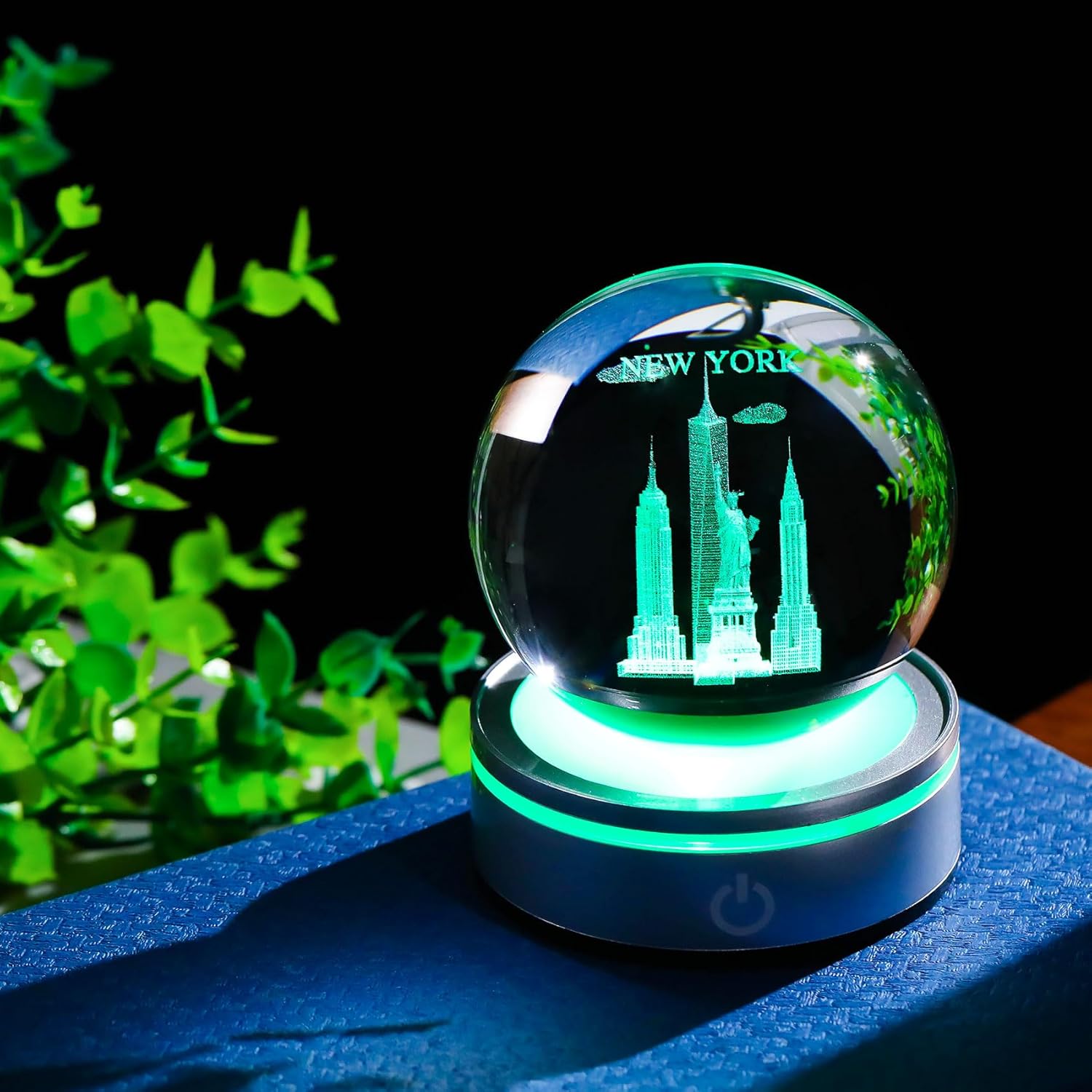 Movdyka 3D Crystal Ball Statue of Liberty Night Light Snow Globe
