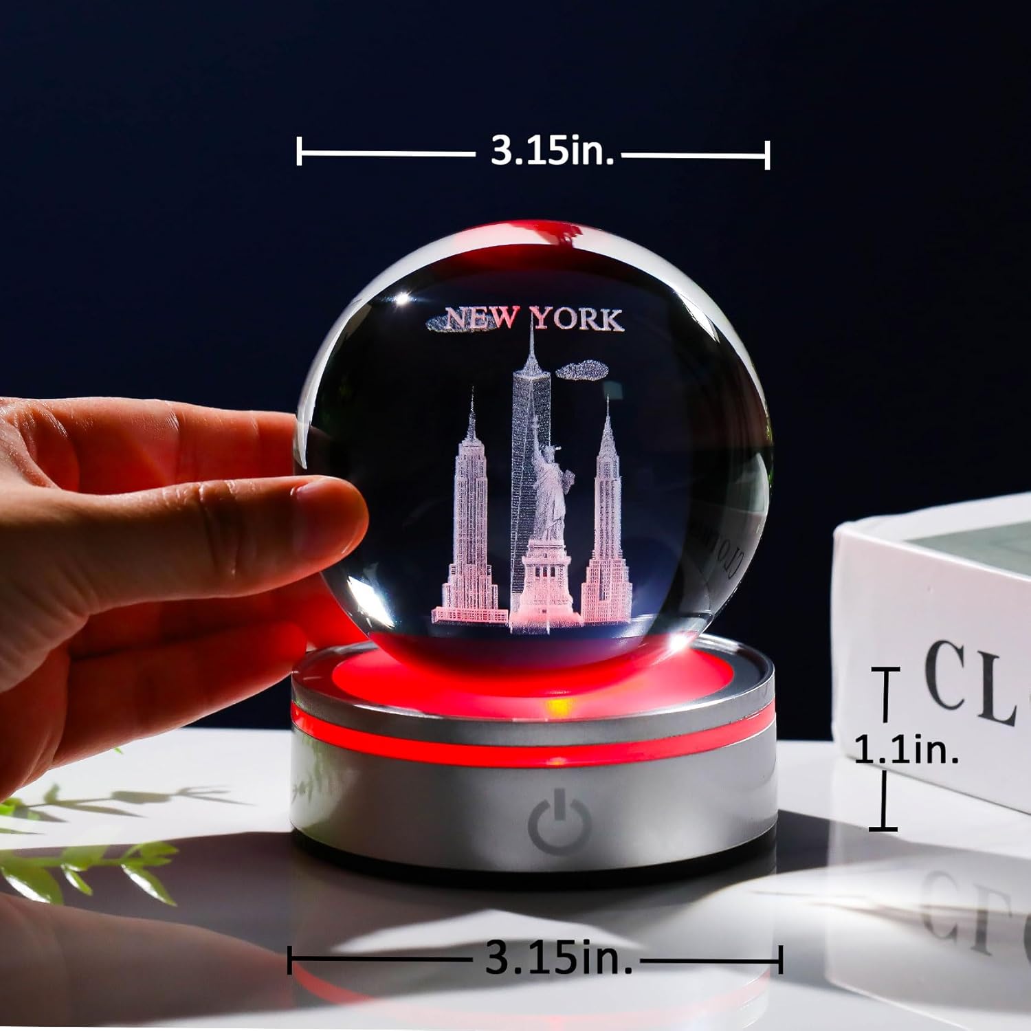 Movdyka 3D Crystal Ball Statue of Liberty Night Light Snow Globe