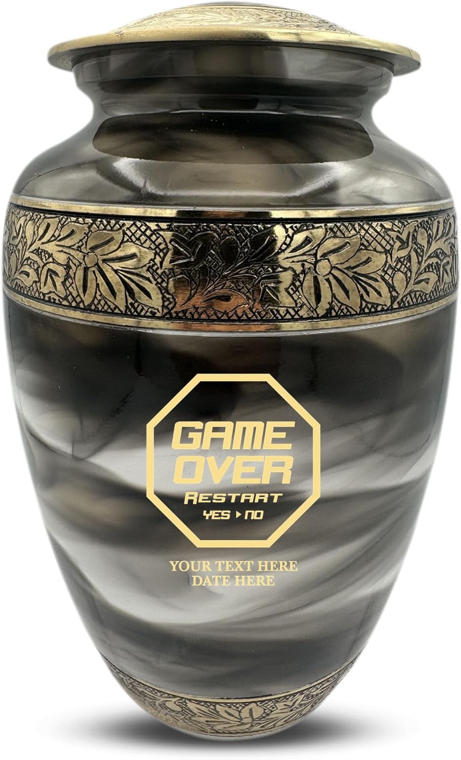 Custom Cremation Urn for Gamers - Gold Engraved Design