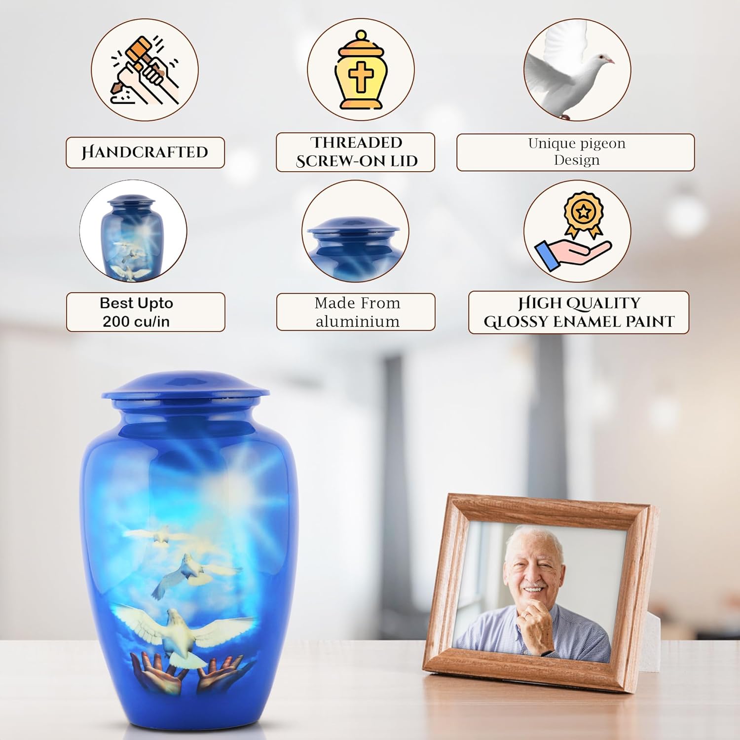 Blue Hummingbird Large Adult Cremation Urn