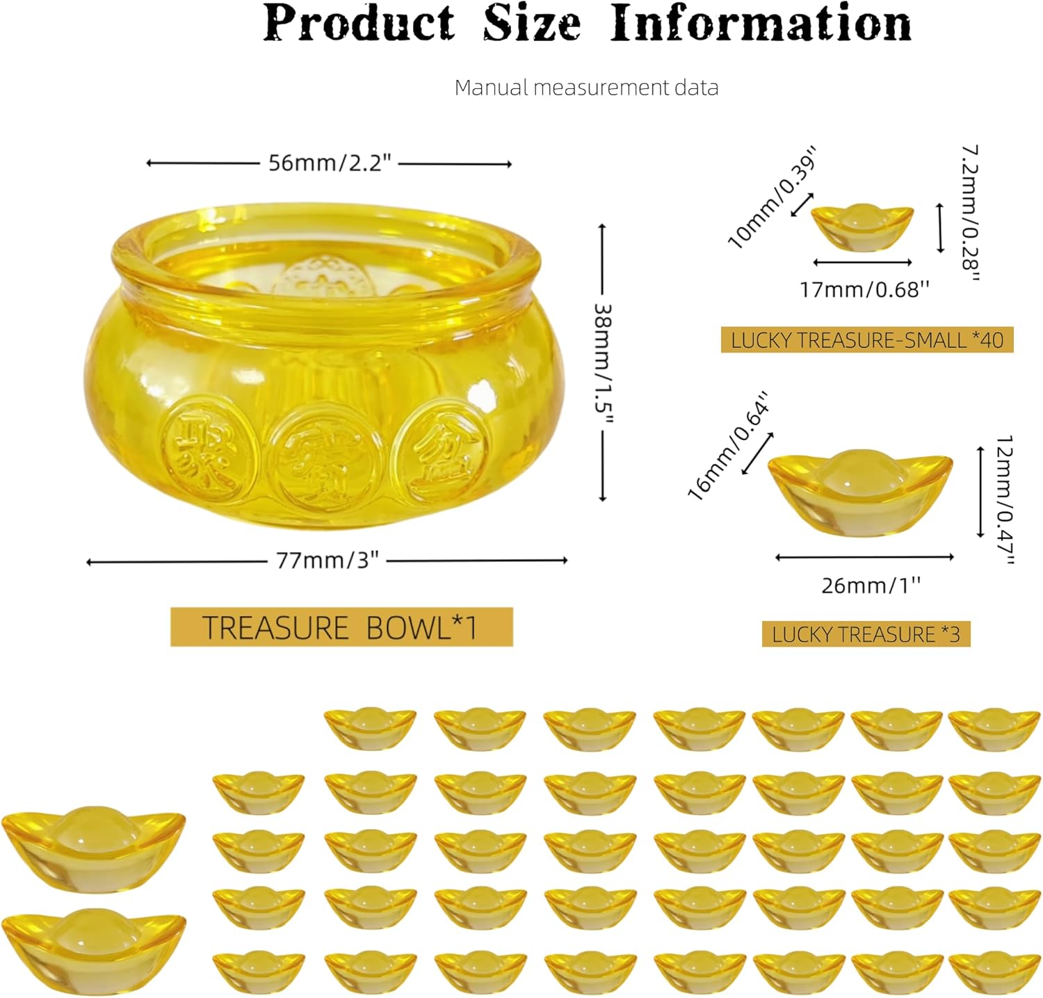 3 Inch Handmade Crystal Golden Treasure Basin with 43pcs Ingot