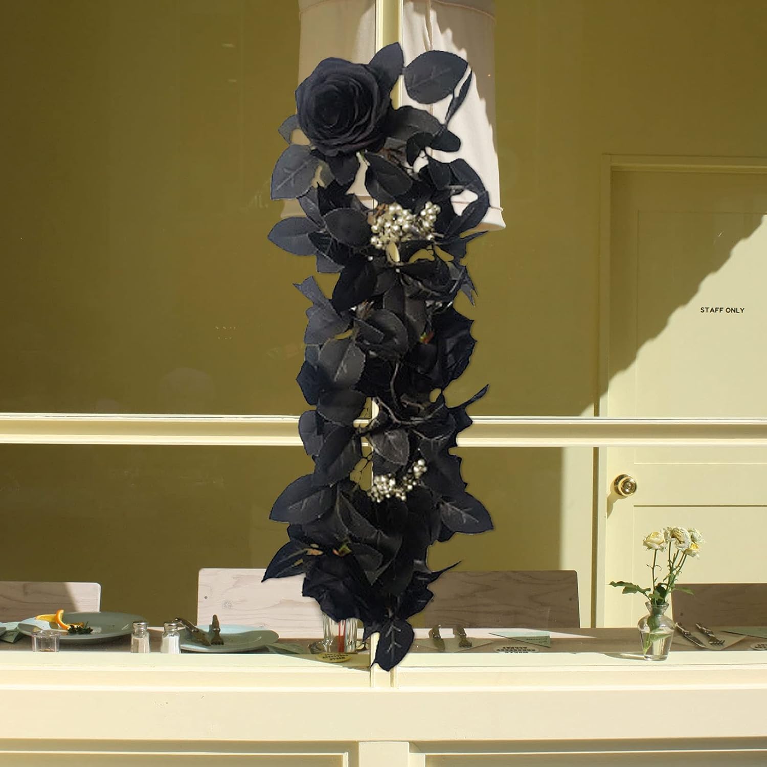 Belupai 24in Black Halloween Floral Swag