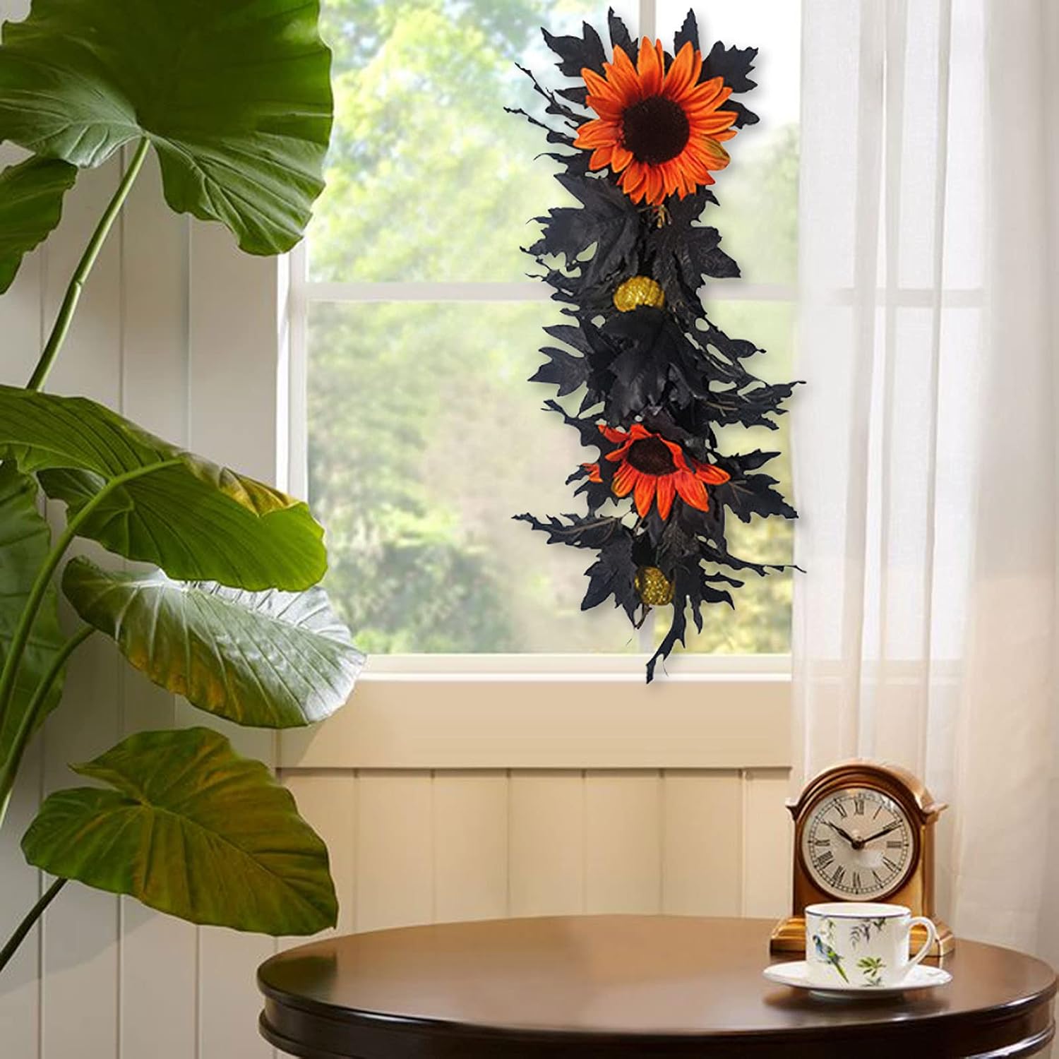 Belupai 24in Black Halloween Floral Swag