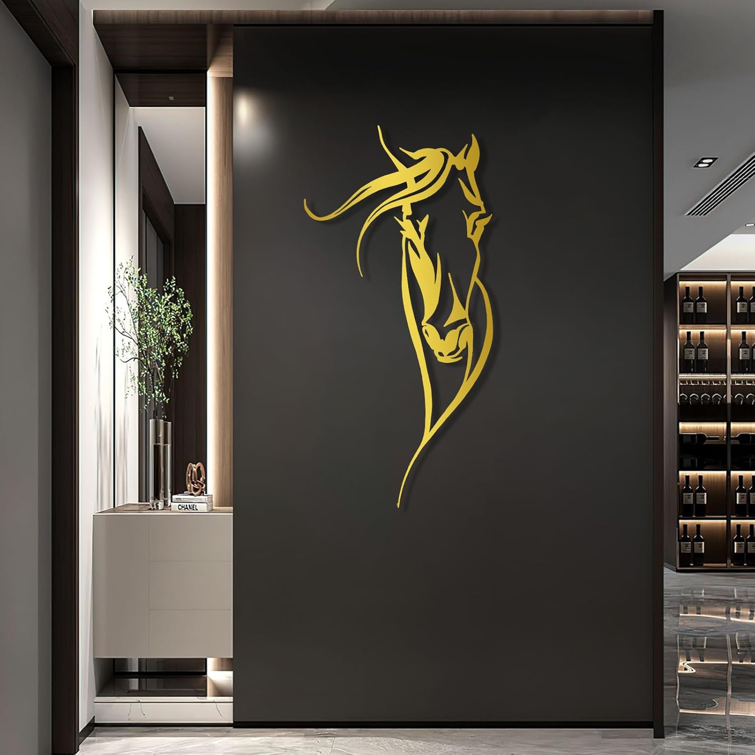 Gold Horse Wall Sculpture 35x17 Inches Decor