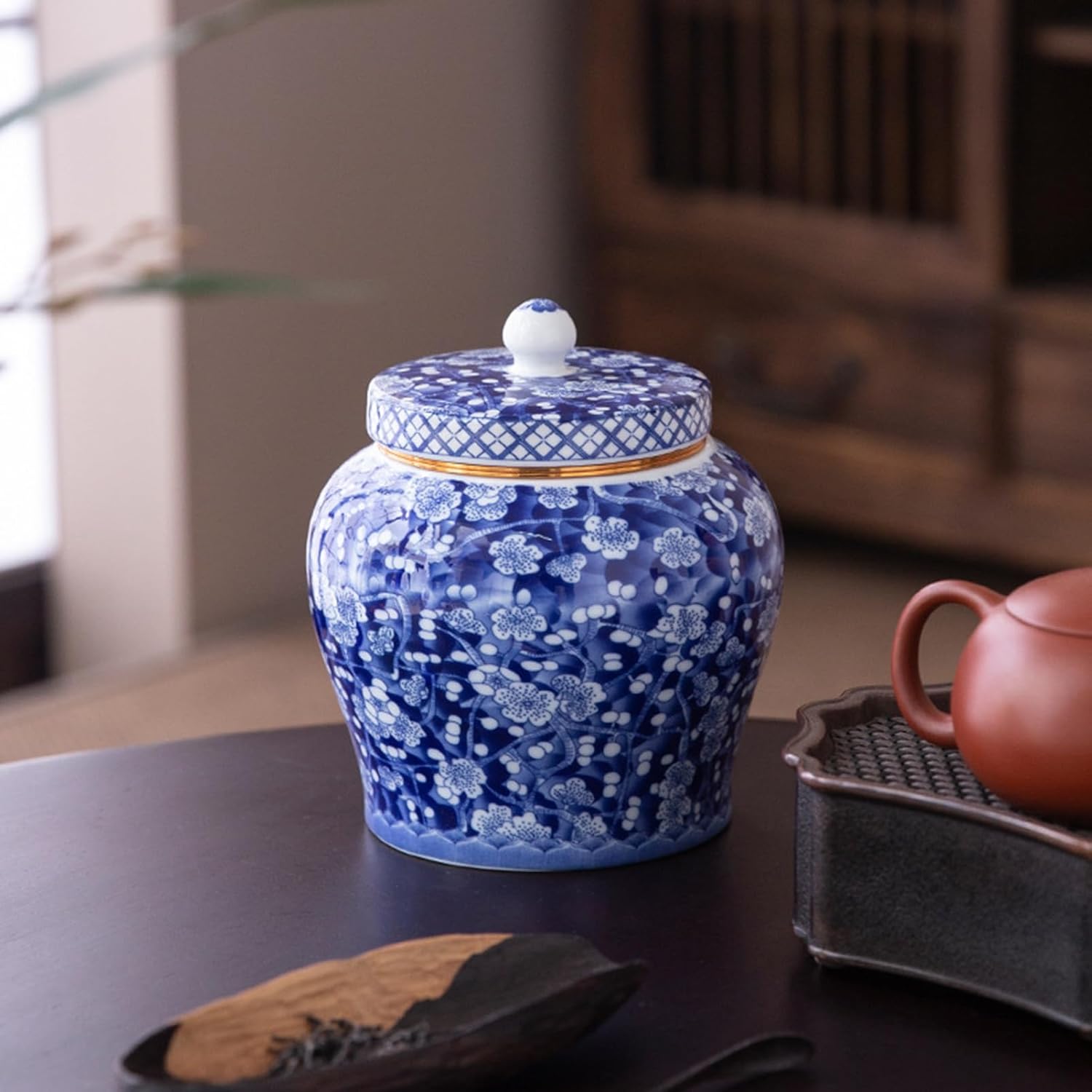 Ceramic Floral Urn for Human Ashes - 35 oz