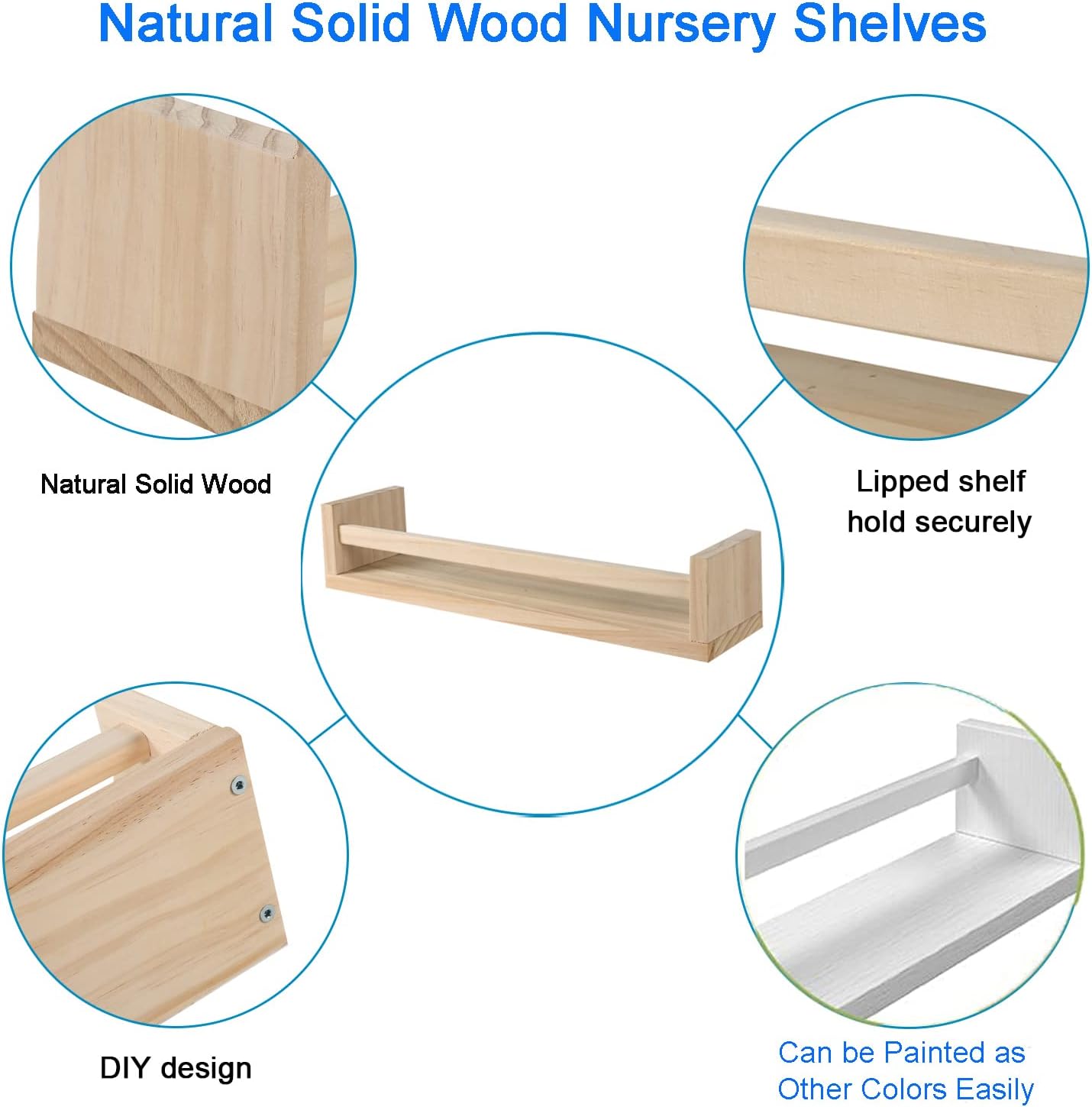 Nursery Floating Book Shelves Set of 2 Natural Wood
