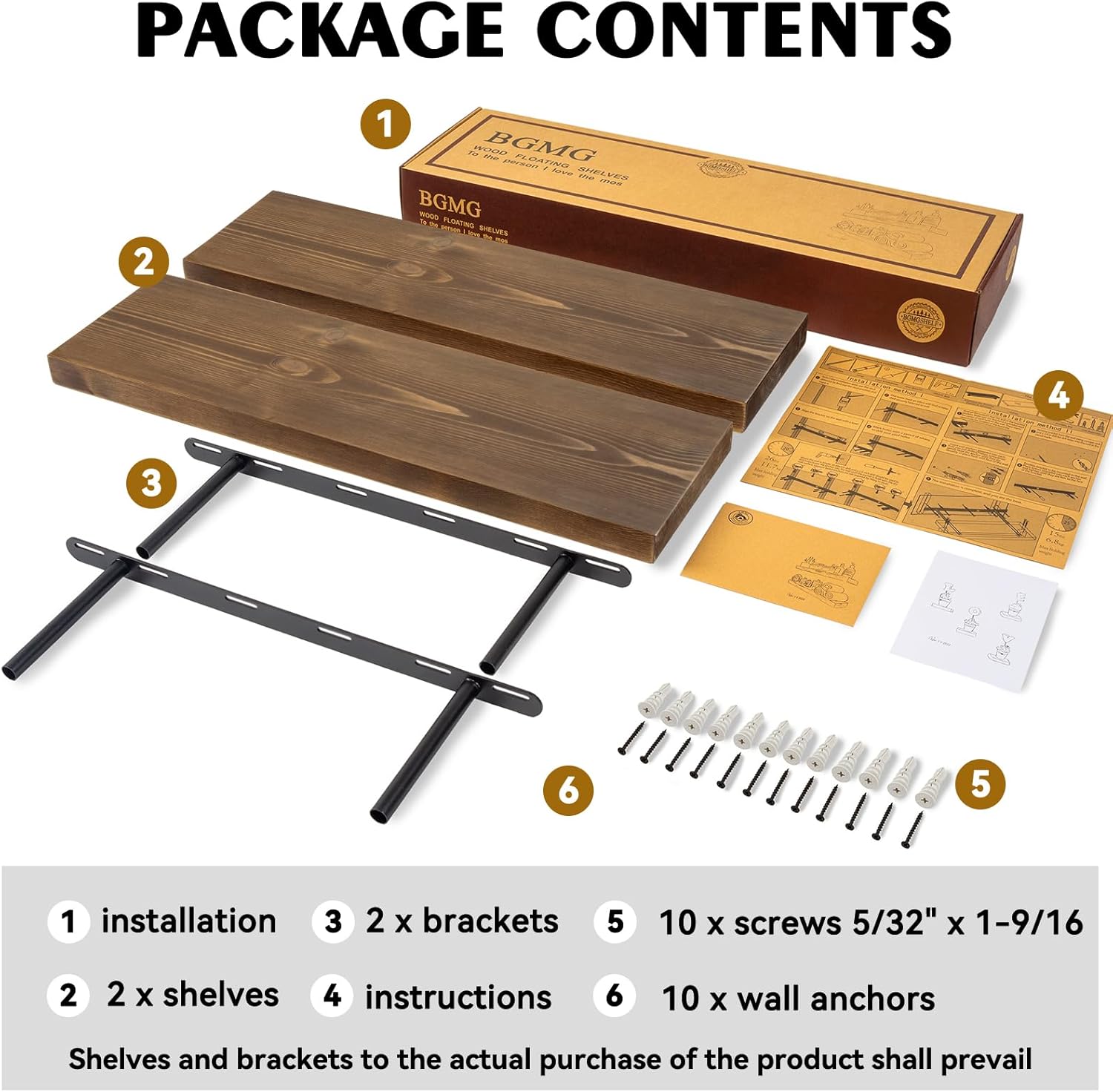 BGMG Wood Floating Shelves 24 Inch Set of 2 Walnut