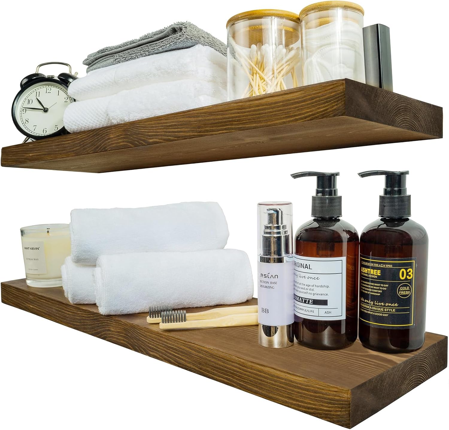 BGMG Wood Floating Shelves 24 Inch Set of 2 Walnut