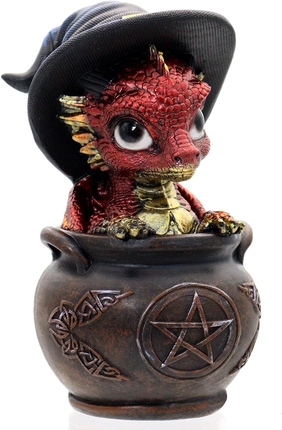 Mini Dragon Figurine with Witch Hat and Cauldron