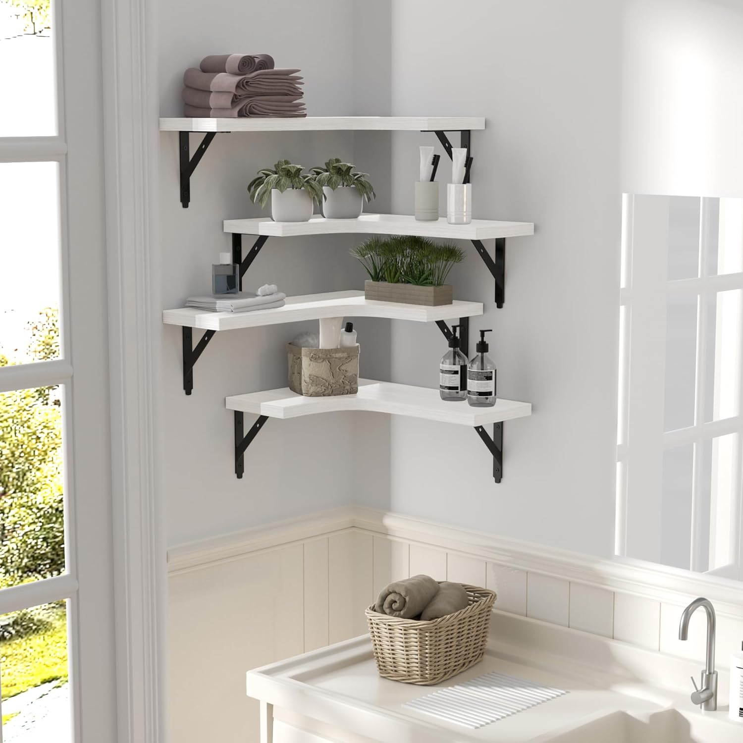 ROMGUAR CRAFT Corner Floating Shelves Set of 4 White