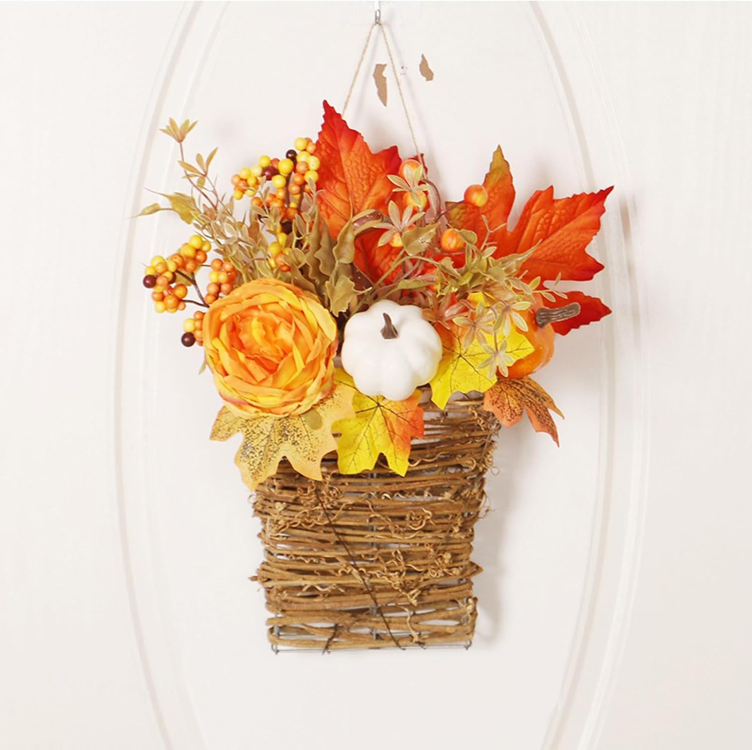 Autumn Peony Pumpkin Wall Hanging Basket Wreath