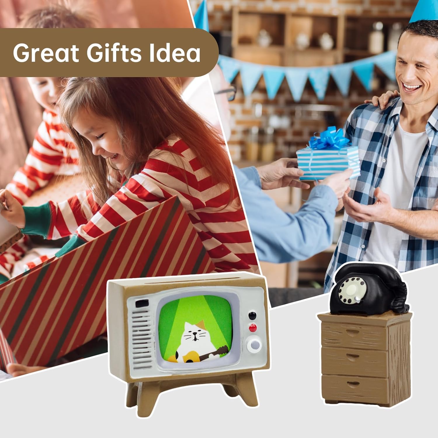 Cute Mini TV and Telephone Cabinet Figurine for Cat Lovers