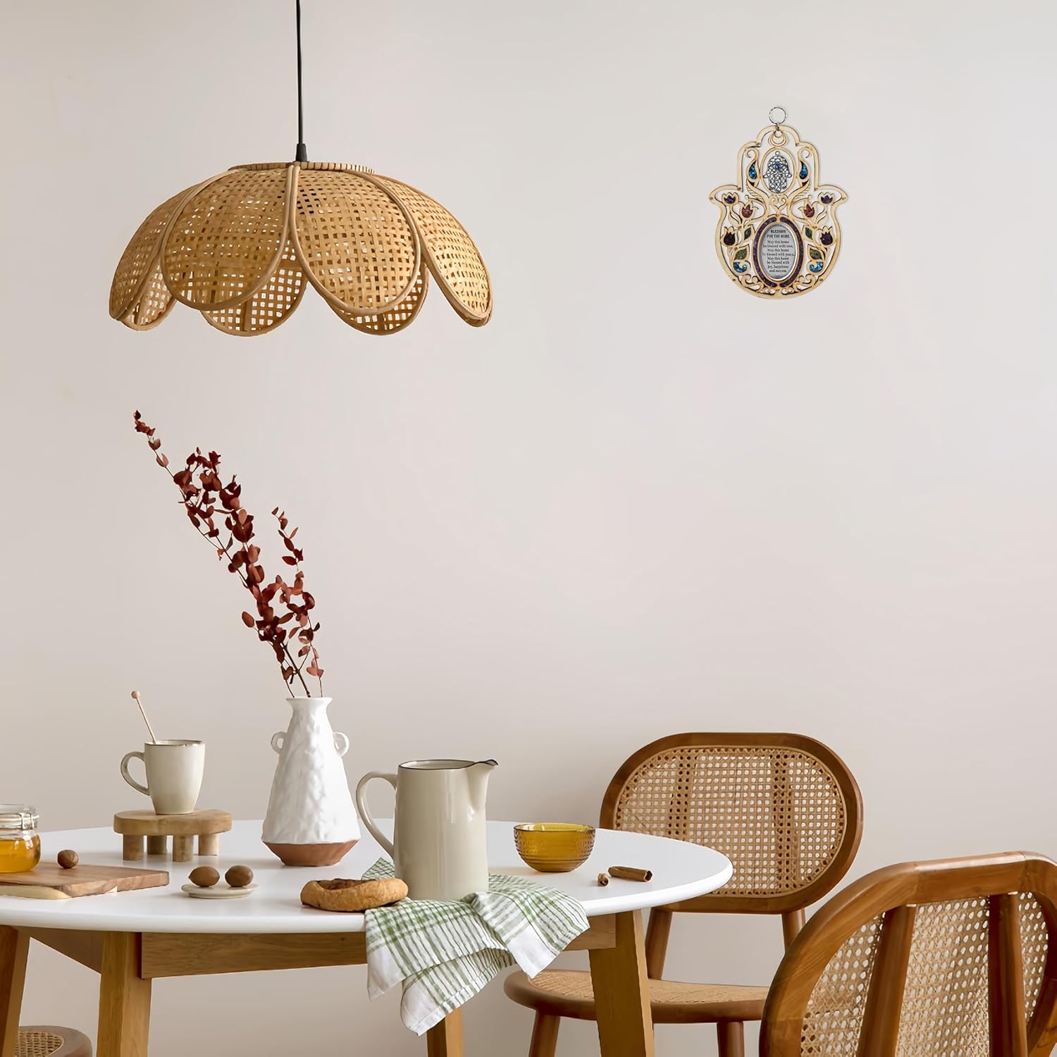 My Daily Styles Large Wooden Hamsa Wall Decor with Gemstones