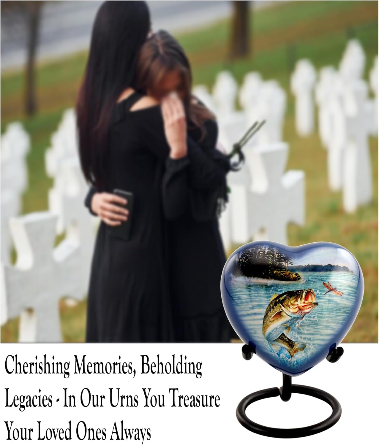 Bass Fishing Urn for Human Ashes - Handcrafted Cremation Urn with Velvet Case