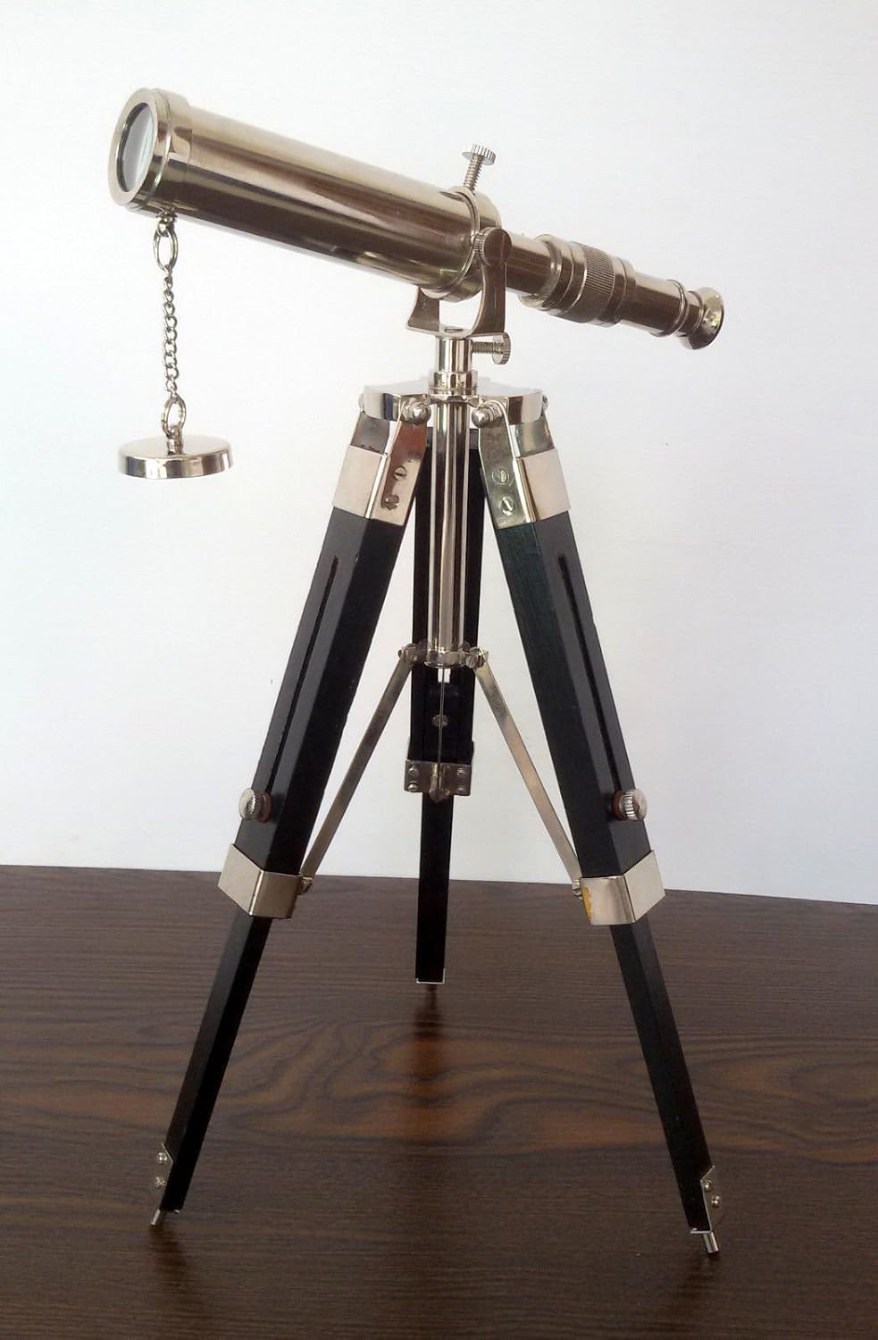 Mahira Nautical Brass Telescope Decorative Table with Wood Tripod