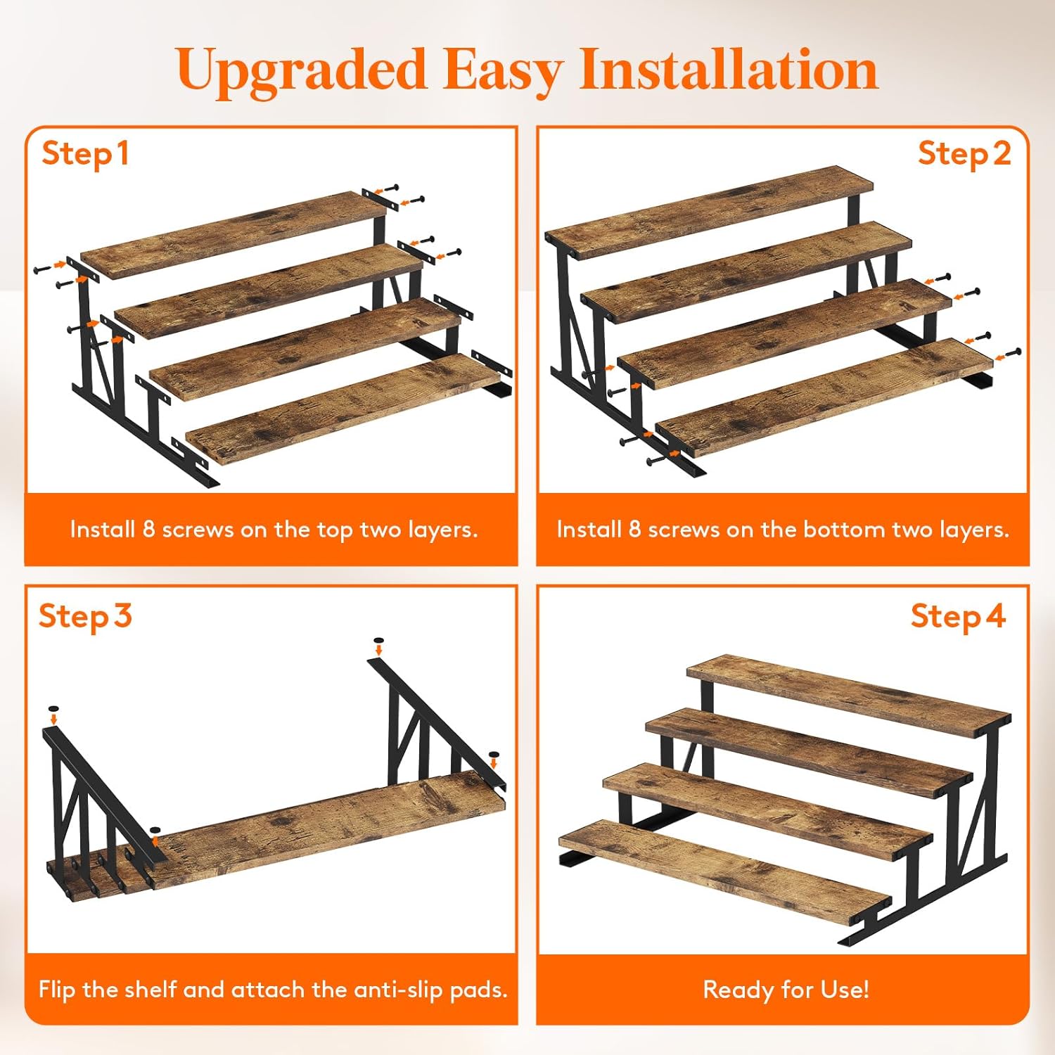 Lifewit 4 Tier Wooden Display Riser with Metal Stand