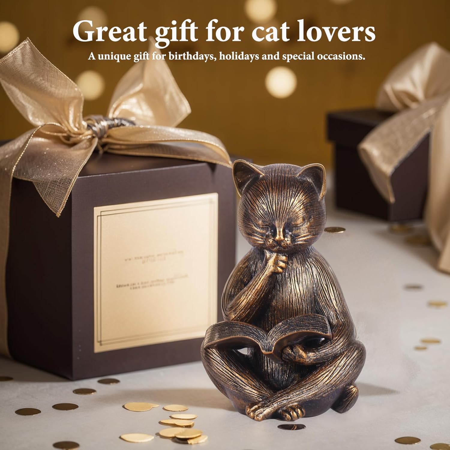 Reading Cat Figurine - 64 Inch Resin Bookshelf Decor