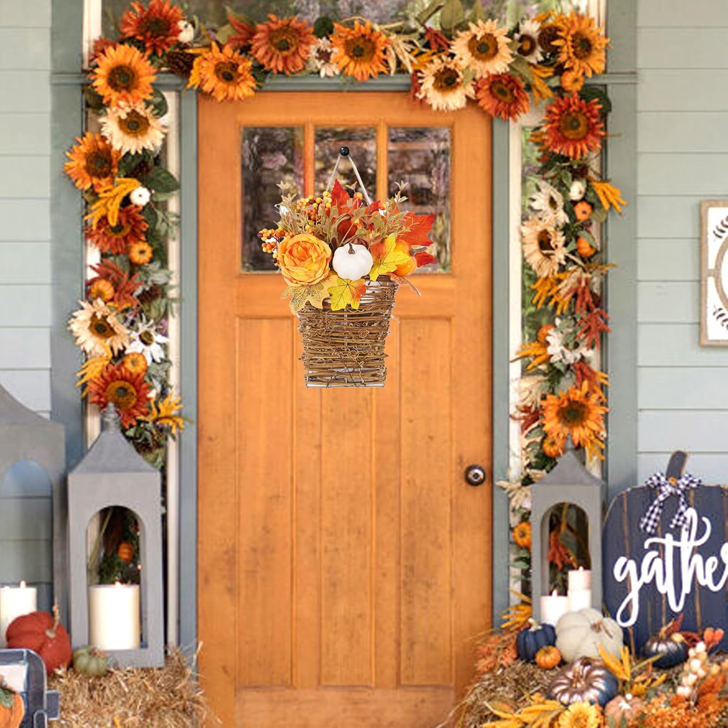 Autumn Peony Pumpkin Wall Hanging Basket Wreath