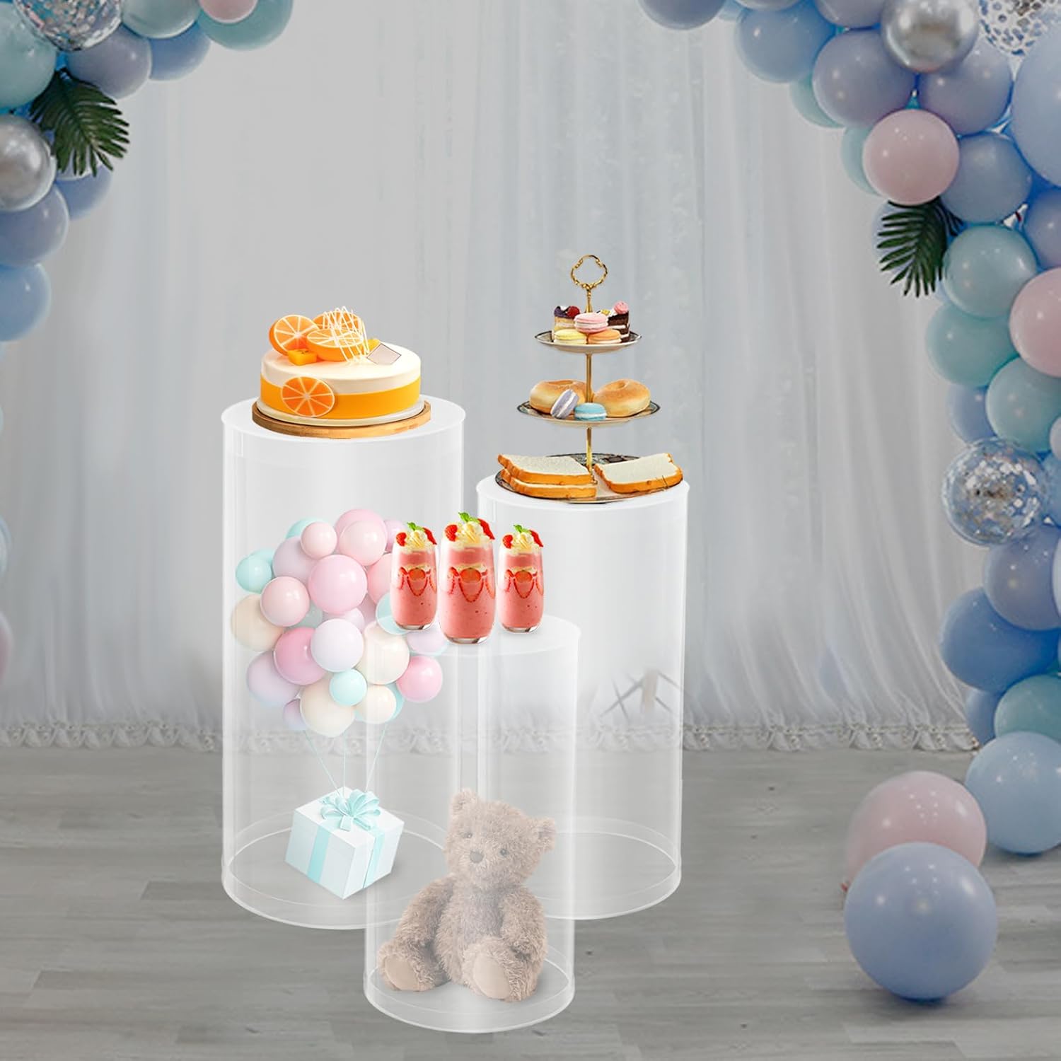 Clear Cylinder Pedestal Stands 3PCS Wedding Display