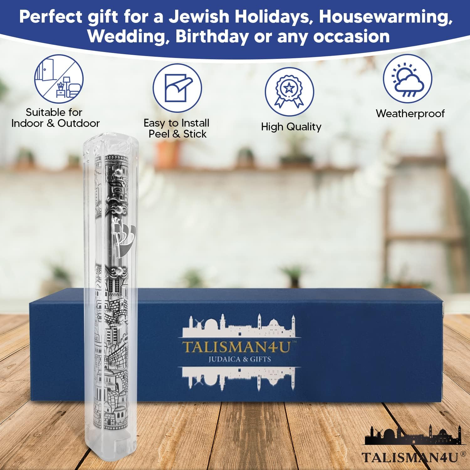 Talisman4u Jerusalem Clear Mezuzah Case with Scroll Silver Ornament
