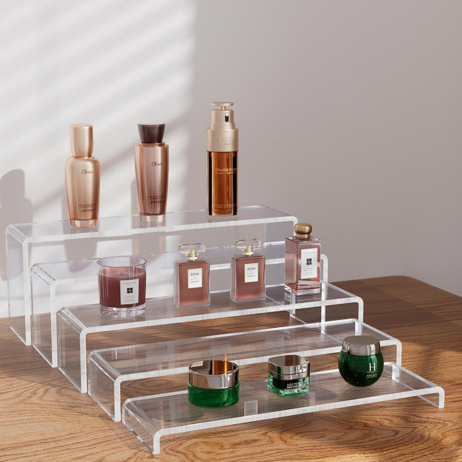 5 Pcs Acrylic Display Risers for Perfume Organizers and Collectibles