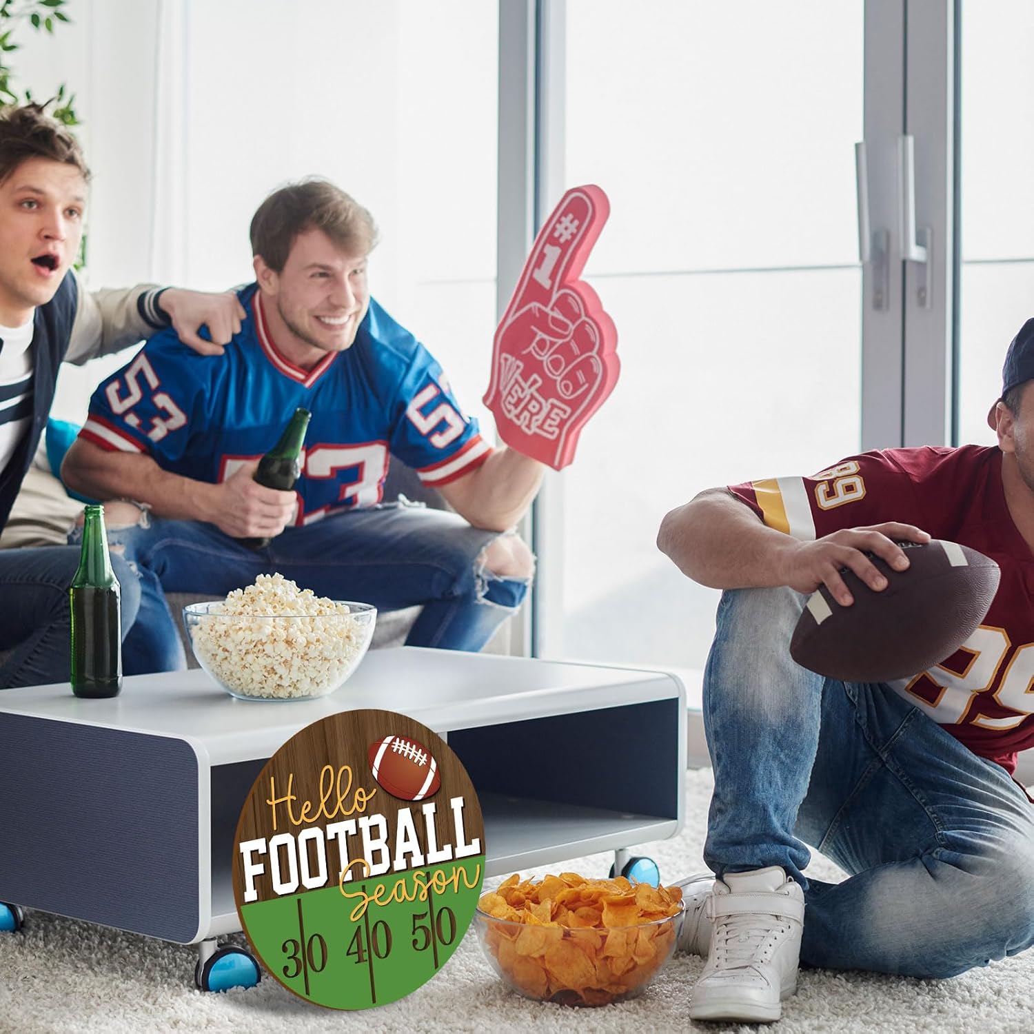 Whaline Football Wooden Wall Sign Hello Football Season Decor