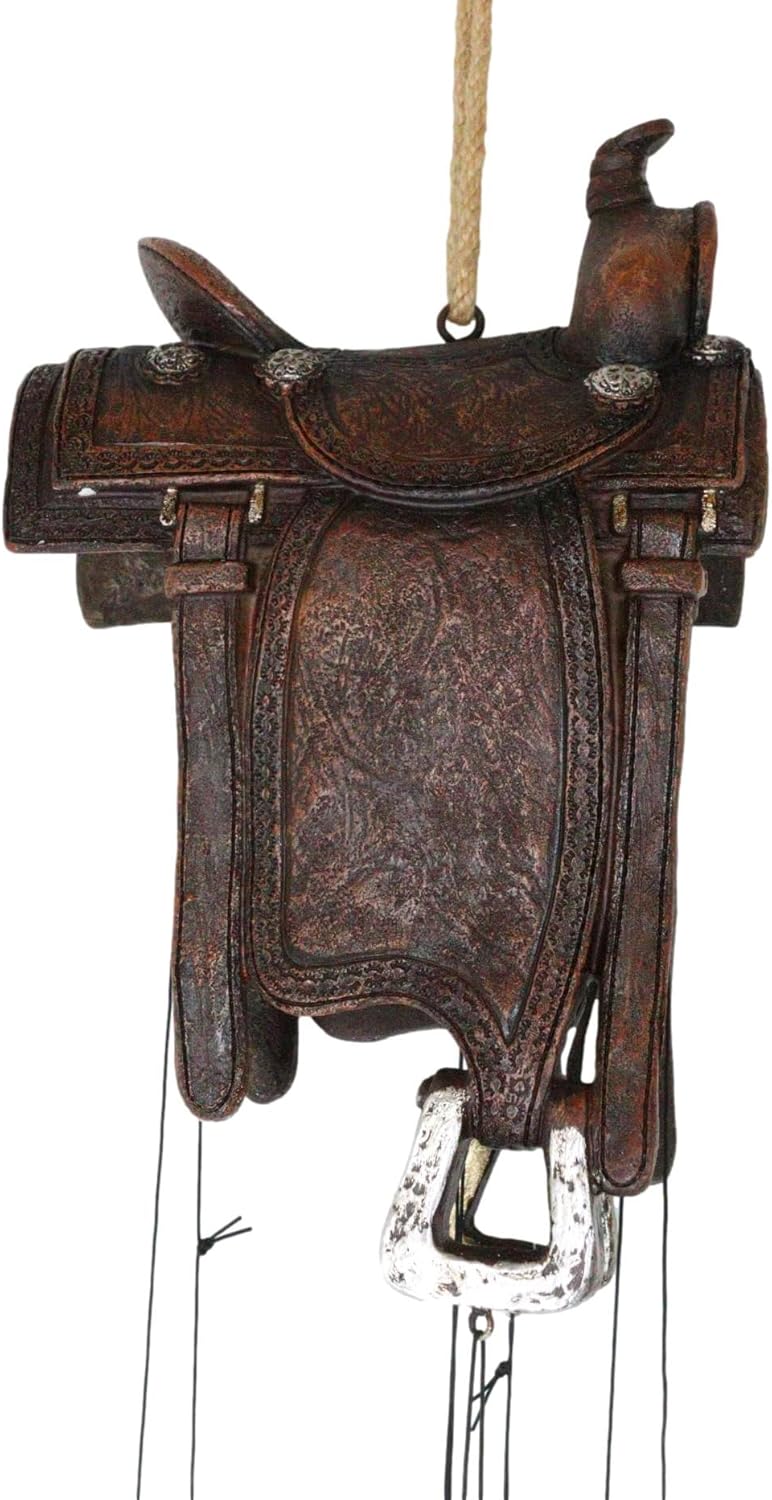 Ebros Gift Rustic Horse Saddle Wind Chime Decor