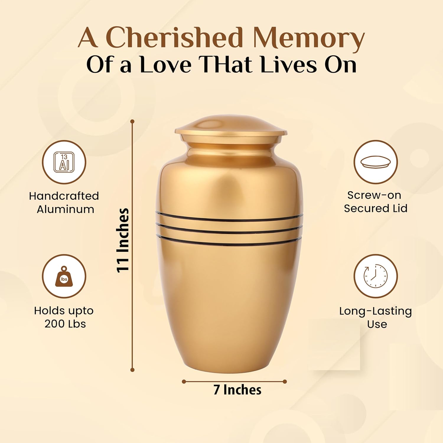 Alpha Living HOME Gold Black Urn for Human Ashes