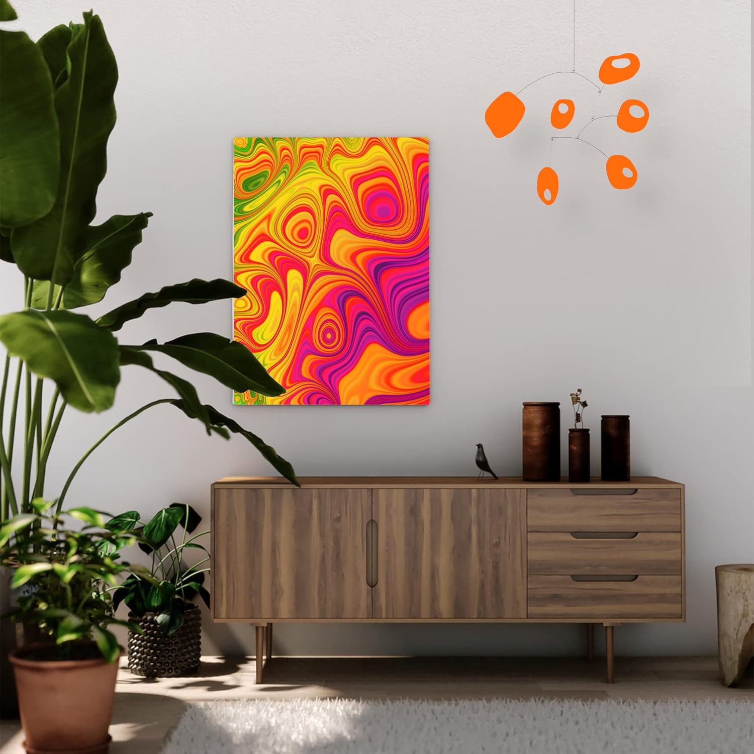 Orange MCM Retro Modern Art Mobile 24 x 22 - Made in USA