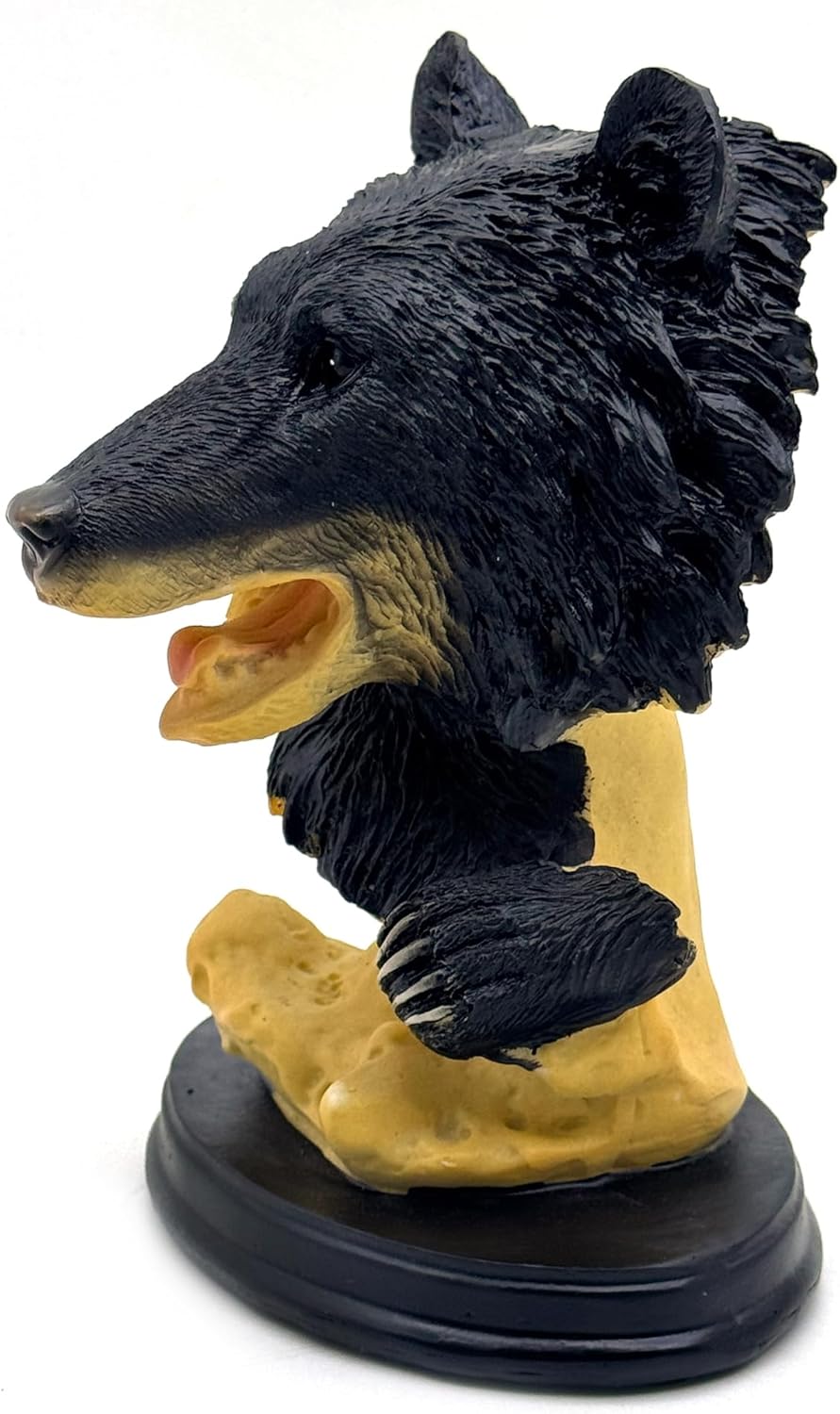 Black Bear Head Statue Resin Figurine Collectible Decor