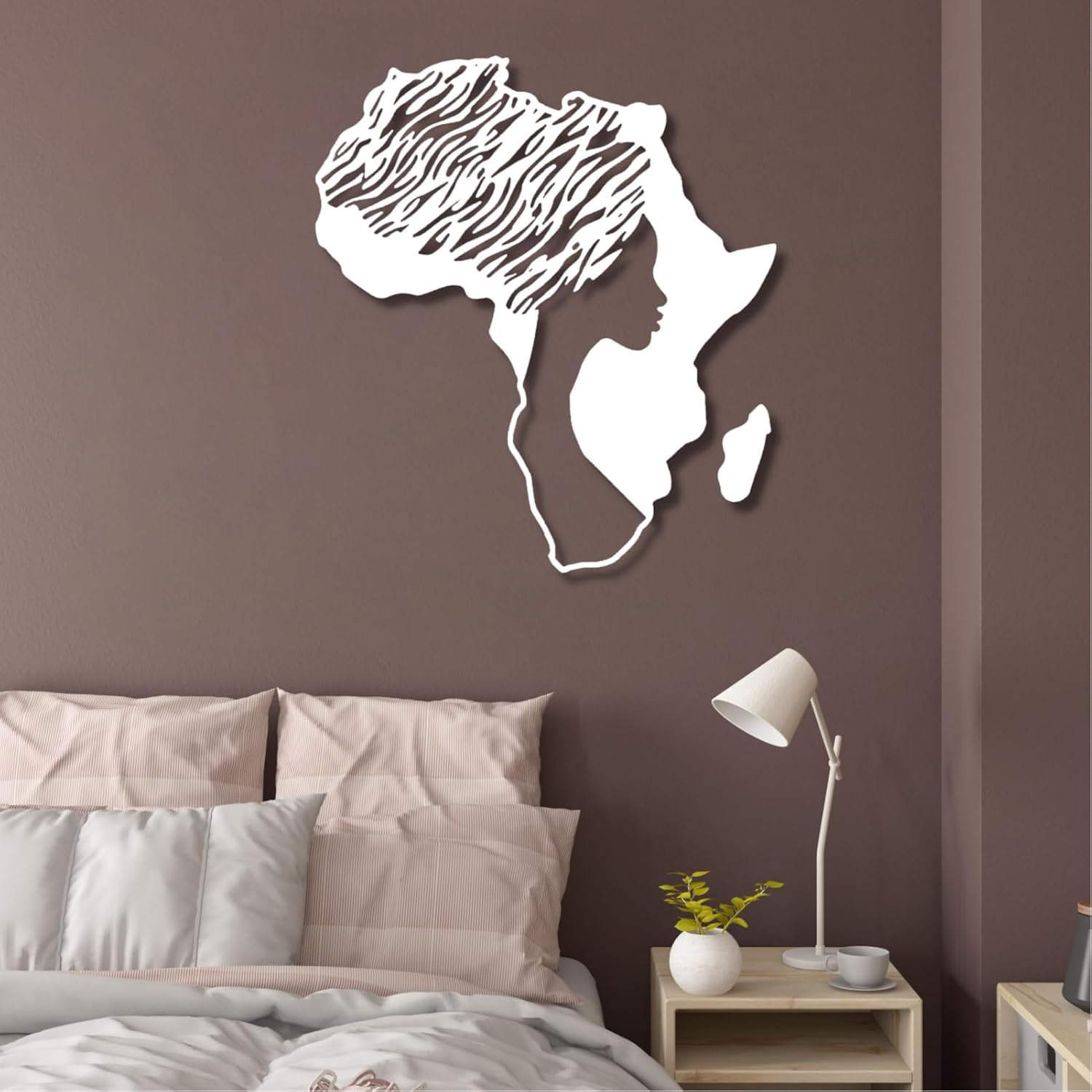 Yemwot African Woman Metal Wall Map Art - Gold 29x33 Inch