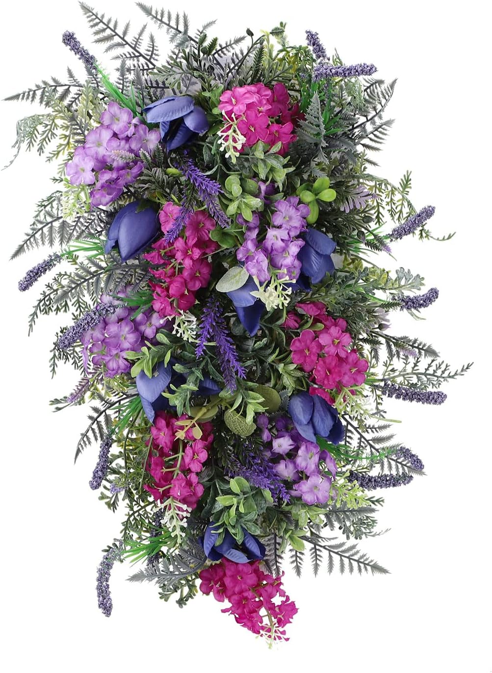 Spring Wreath for Front Door with Lavender Tulips and Green Leaves