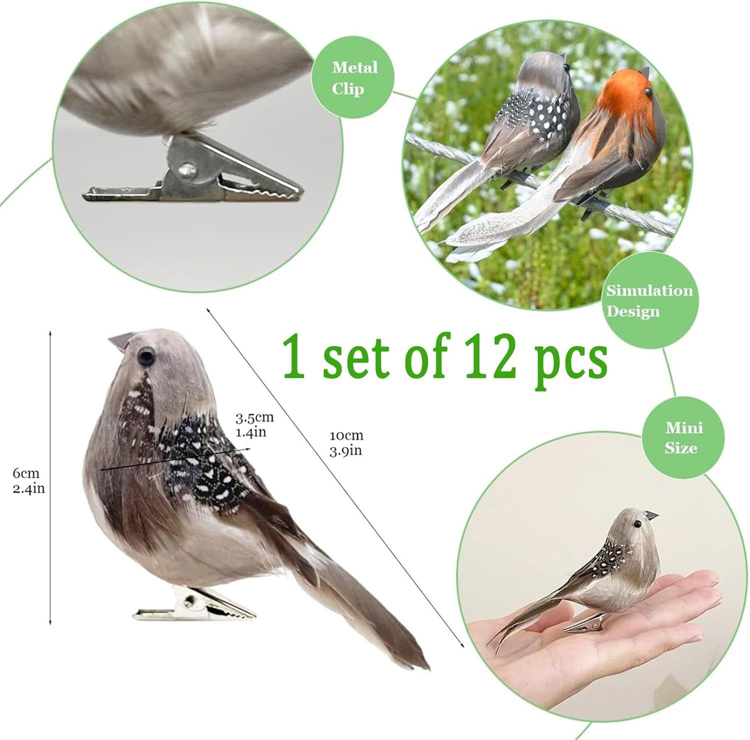 12pcs Artificial Birds for Decorative Hanging Ornaments