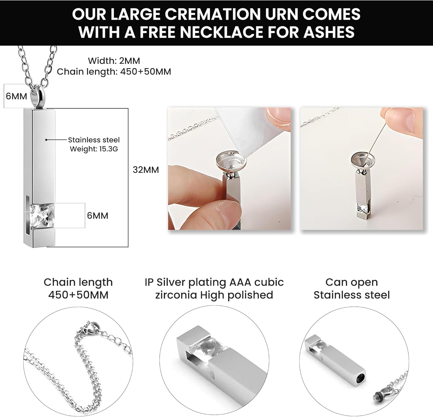 Personalized Blue Urn for Human Ashes with Necklace