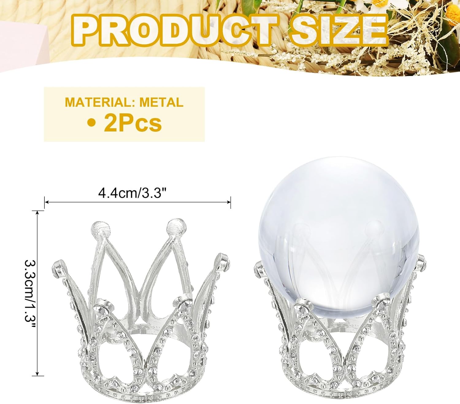 Uxcell 2pcs Metal Crystal Ball Display Stand Silver