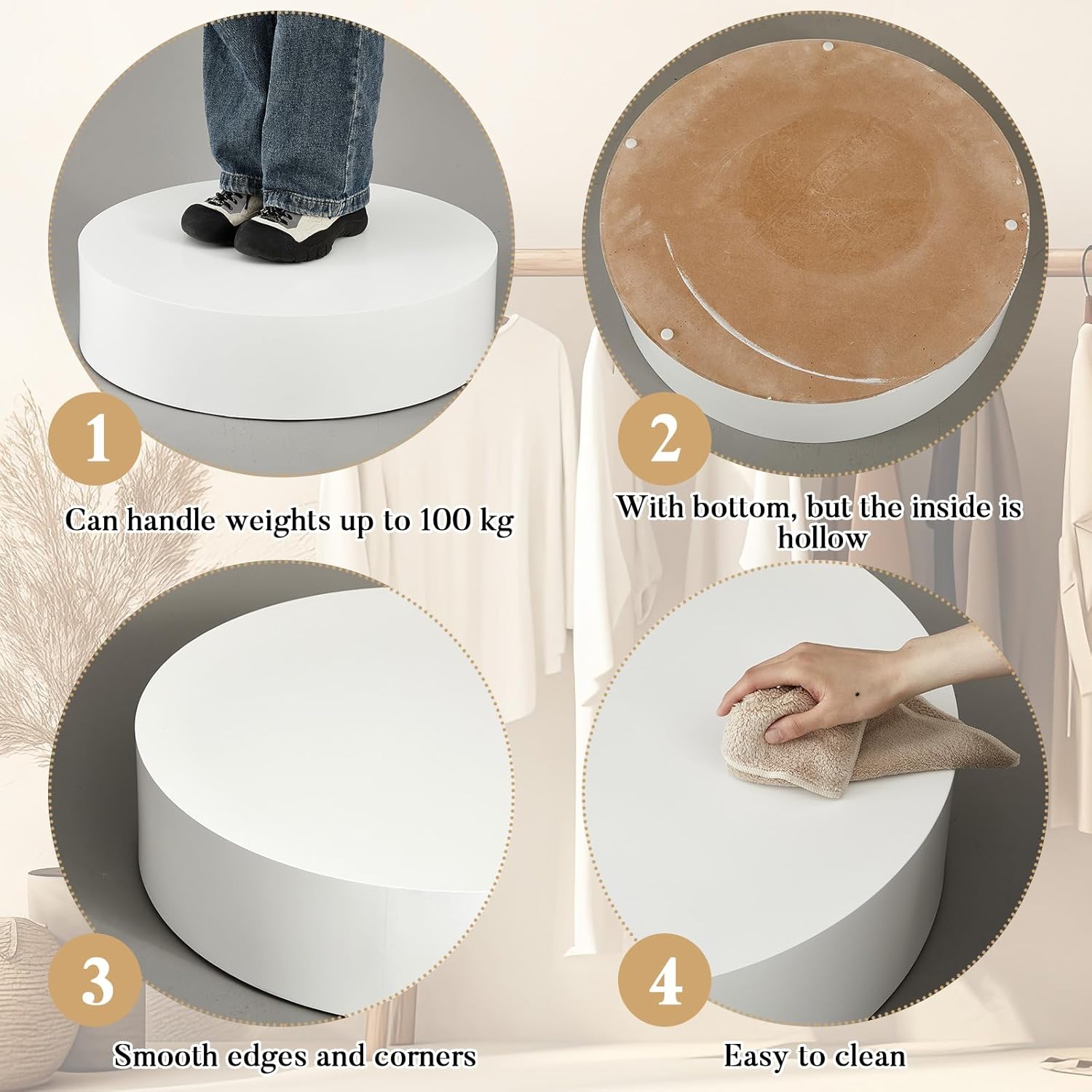 Cinnvoice Round White Display Pedestal Stand 236x59in